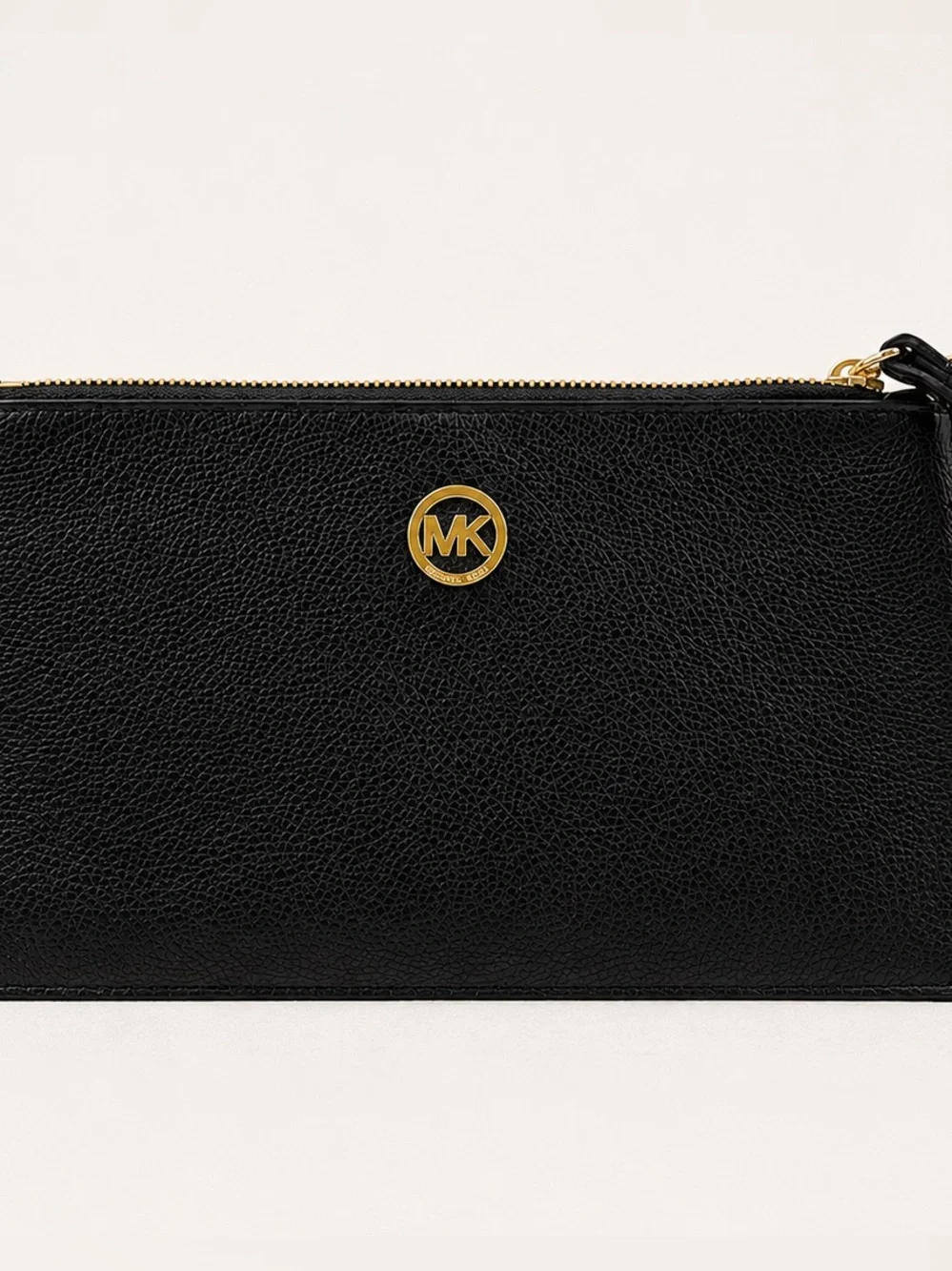 Michael Kors Black Pebbled Leather Wristlet Gold Hardware Zip Clutch